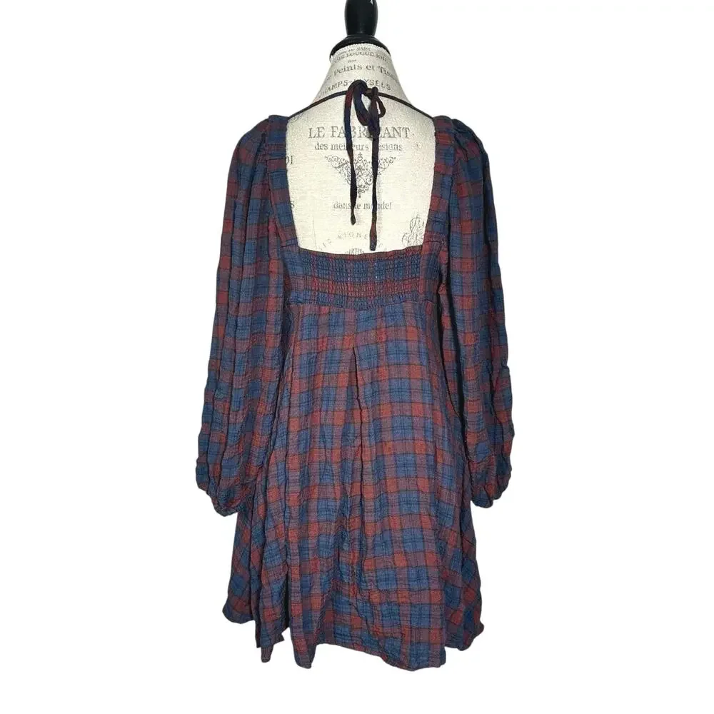 Urban Outfitters Blue and Rust Plaid Mini Dress